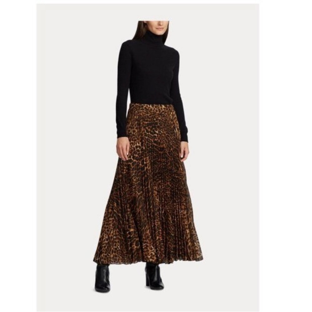 LRL Lauren Ralph Lauren Ocelot Animal Print Pleated Georgette Skirt Women's 14